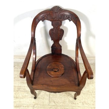 ANTICA POLTRONA A GONDOLA COMODA CON BRACCIOLI LEGNO NOCE EPOCA '800 SCOLPITA