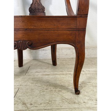 ANTICA POLTRONA A GONDOLA COMODA CON BRACCIOLI LEGNO NOCE EPOCA '800 SCOLPITA