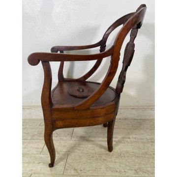 ANTICA POLTRONA A GONDOLA COMODA CON BRACCIOLI LEGNO NOCE EPOCA '800 SCOLPITA