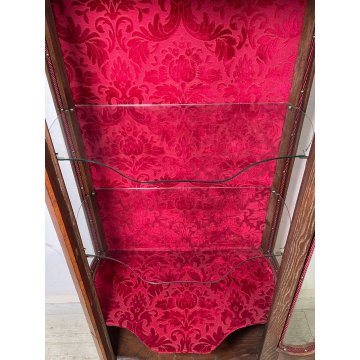 ANTICA VETRINA CRISTALLIERA LEGNO BRONZO DIPINTO ANTA STOFFA ROSSA EPOCA '900