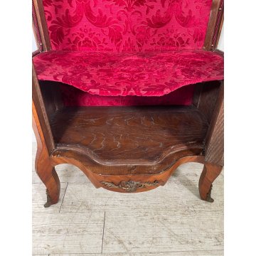 ANTICA VETRINA CRISTALLIERA LEGNO BRONZO DIPINTO ANTA STOFFA ROSSA EPOCA '900