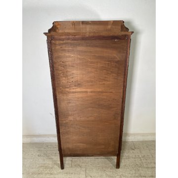 ANTICA VETRINA CRISTALLIERA LEGNO BRONZO DIPINTO ANTA STOFFA ROSSA EPOCA '900