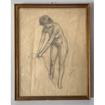 QUADRO DISEGNO MATITA CARTA Gigi Comolli NUDO STUDIO FIGURA FEMMINILE EPOCA '900