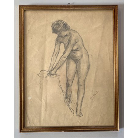 QUADRO DISEGNO MATITA CARTA Gigi Comolli NUDO STUDIO FIGURA FEMMINILE EPOCA '900