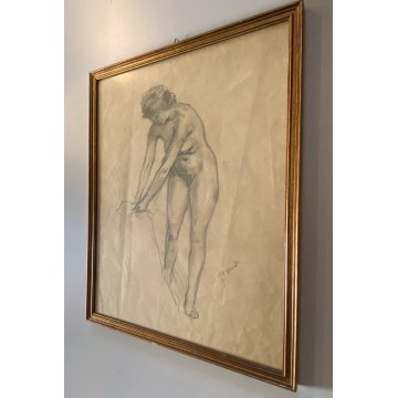 QUADRO DISEGNO MATITA CARTA Gigi Comolli NUDO STUDIO FIGURA FEMMINILE EPOCA '900
