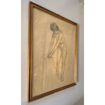 QUADRO DISEGNO MATITA CARTA Gigi Comolli NUDO STUDIO FIGURA FEMMINILE EPOCA '900