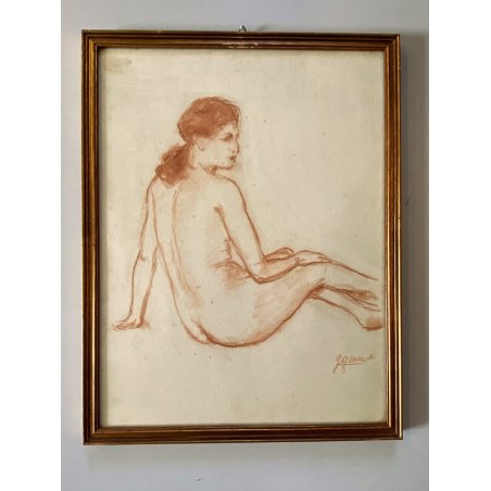 QUADRO DISEGNO SANGUIGNA CARTA Gigi Comolli STUDIO FIGURA NUDO FEMMINILE EPOCA