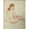 QUADRO DISEGNO SANGUIGNA CARTA Gigi Comolli STUDIO FIGURA NUDO FEMMINILE EPOCA