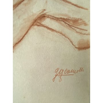 QUADRO DISEGNO SANGUIGNA CARTA Gigi Comolli STUDIO FIGURA NUDO FEMMINILE EPOCA