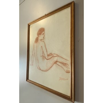 QUADRO DISEGNO SANGUIGNA CARTA Gigi Comolli STUDIO FIGURA NUDO FEMMINILE EPOCA