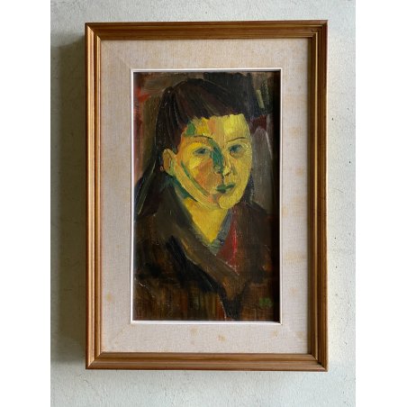 DIPINTO OLIO Corrado Selvini RITRATTO FIGURA GIOVANE DONNA  ASTRATTO '47