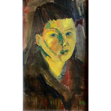 DIPINTO OLIO Corrado Selvini RITRATTO FIGURA GIOVANE DONNA  ASTRATTO '47