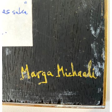 FORMELLA SMALTO su RAME Marga Michaeli ASTRATTO CORNICE OTTONE 11x10,5 cm 2001