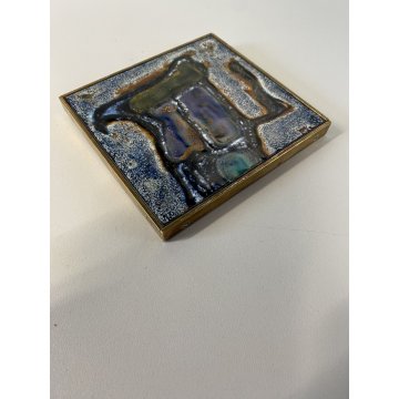 FORMELLA SMALTO su RAME Marga Michaeli ASTRATTO CORNICE OTTONE 11x10,5 cm 2001