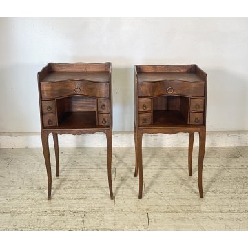 ANTICA COPPIA COMODINI FRANCESI LEGNO PRIMI 1900 MENSOLA COMODINO CASSETTI EPOCA