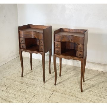 ANTICA COPPIA COMODINI FRANCESI LEGNO PRIMI 1900 MENSOLA COMODINO CASSETTI EPOCA