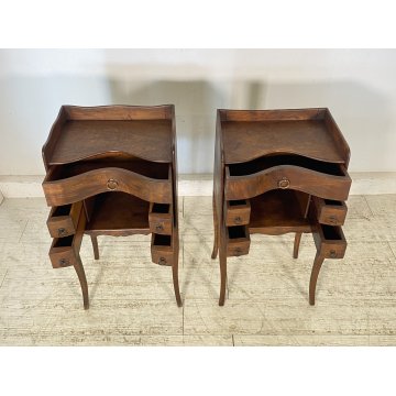 ANTICA COPPIA COMODINI FRANCESI LEGNO PRIMI 1900 MENSOLA COMODINO CASSETTI EPOCA