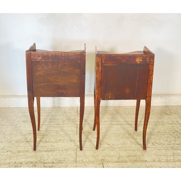 ANTICA COPPIA COMODINI FRANCESI LEGNO PRIMI 1900 MENSOLA COMODINO CASSETTI EPOCA