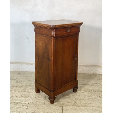 ANTICO COMODINO CAPPUCCINO LEGNO MASSELLO NOCE CASSETTO ANTA SINGOLA EPOCA 1800