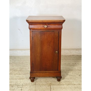 ANTICO COMODINO CAPPUCCINO LEGNO MASSELLO NOCE CASSETTO ANTA SINGOLA EPOCA 1800