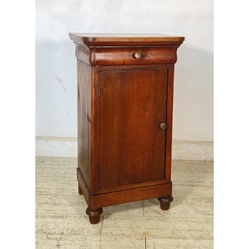 ANTICO COMODINO CAPPUCCINO LEGNO MASSELLO NOCE CASSETTO ANTA SINGOLA EPOCA 1800