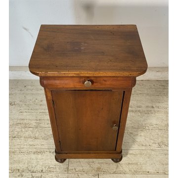 ANTICO COMODINO CAPPUCCINO LEGNO MASSELLO NOCE CASSETTO ANTA SINGOLA EPOCA 1800
