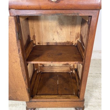 ANTICO COMODINO CAPPUCCINO LEGNO MASSELLO NOCE CASSETTO ANTA SINGOLA EPOCA 1800