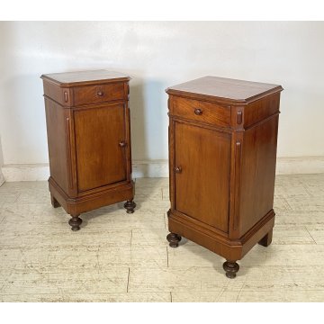 ANTICA COPPIA COMODINI STILE UMBERTINO LEGNO NOCE 1800 COMODINO CASSETTO ANTA