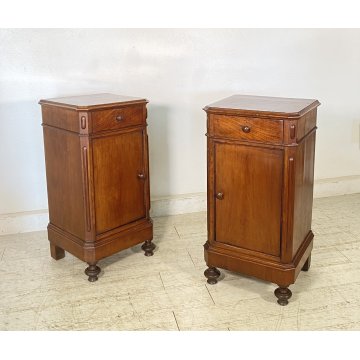 ANTICA COPPIA COMODINI STILE UMBERTINO LEGNO NOCE 1800 COMODINO CASSETTO ANTA
