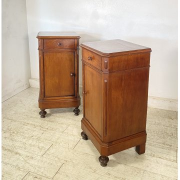 ANTICA COPPIA COMODINI STILE UMBERTINO LEGNO NOCE 1800 COMODINO CASSETTO ANTA