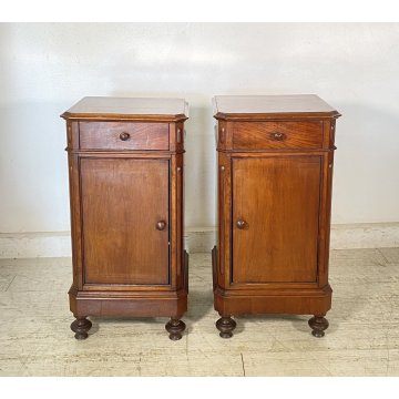 ANTICA COPPIA COMODINI STILE UMBERTINO LEGNO NOCE 1800 COMODINO CASSETTO ANTA