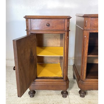 ANTICA COPPIA COMODINI STILE UMBERTINO LEGNO NOCE 1800 COMODINO CASSETTO ANTA