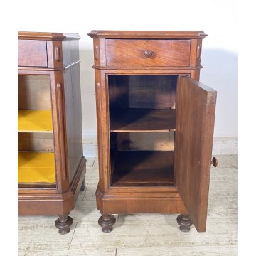 ANTICA COPPIA COMODINI STILE UMBERTINO LEGNO NOCE 1800 COMODINO CASSETTO ANTA
