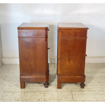 ANTICA COPPIA COMODINI STILE UMBERTINO LEGNO NOCE 1800 COMODINO CASSETTO ANTA