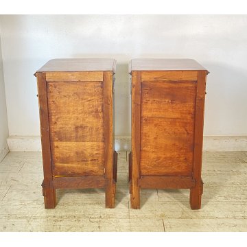 ANTICA COPPIA COMODINI STILE UMBERTINO LEGNO NOCE 1800 COMODINO CASSETTO ANTA