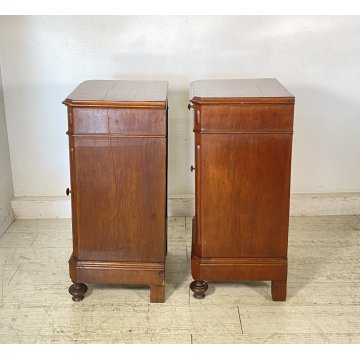 ANTICA COPPIA COMODINI STILE UMBERTINO LEGNO NOCE 1800 COMODINO CASSETTO ANTA
