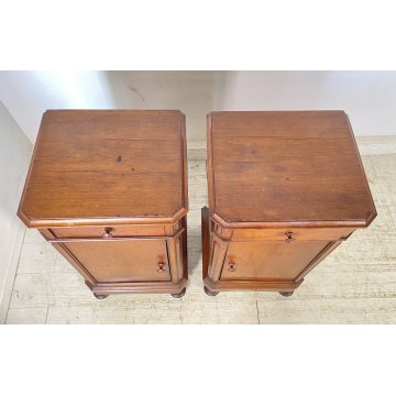 ANTICA COPPIA COMODINI STILE UMBERTINO LEGNO NOCE 1800 COMODINO CASSETTO ANTA