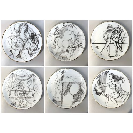 LOTTO 6 PIATTI PARATA SERIE "Le Arti" Salvator Dalì VICK INTERNATIONAL NUMERATI