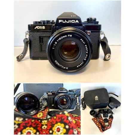FOTOCAMERA FUJICA AX-3 LENS X-FUJINON 50mm Vivitar TELE 135mm BORSA VINTAGE '80