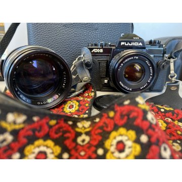 FOTOCAMERA FUJICA AX-3 LENS X-FUJINON 50mm Vivitar TELE 135mm BORSA VINTAGE '80