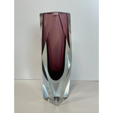 VASO VINTAGE VETRO MURANO SOMMERSO Flavio Poli SFACCETTATO TRASPARENTE VIOLA '50