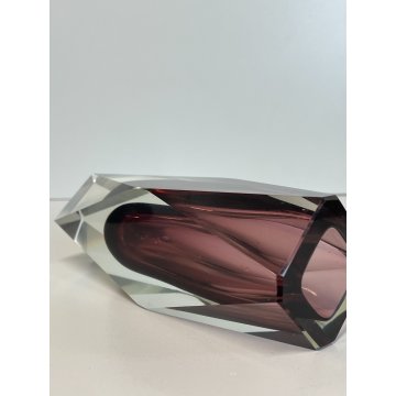 VASO VINTAGE VETRO MURANO SOMMERSO Flavio Poli SFACCETTATO TRASPARENTE VIOLA '50