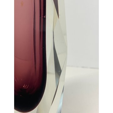 VASO VINTAGE VETRO MURANO SOMMERSO Flavio Poli SFACCETTATO TRASPARENTE VIOLA '50