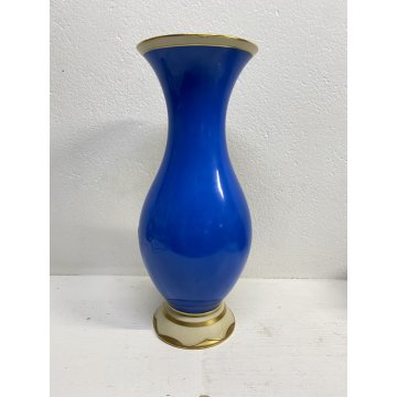 VASO VINTAGE PORCELLANA Roloff Münster AZZURRO DECORO FLOREALE ORO GERMANY '50
