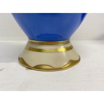 VASO VINTAGE PORCELLANA Roloff Münster AZZURRO DECORO FLOREALE ORO GERMANY '50