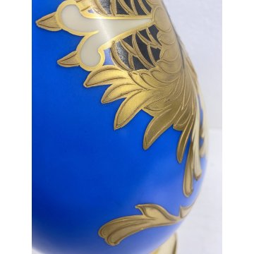 VASO VINTAGE PORCELLANA Roloff Münster AZZURRO DECORO FLOREALE ORO GERMANY '50