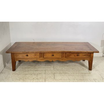 ANTICO TAVOLO SALOTTO TABLE LEGNO NOCE EPOCA 1800 TAVOLINO 3 CASSETTI RUSTICO