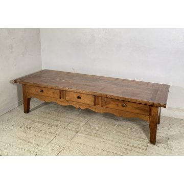 ANTICO TAVOLO SALOTTO TABLE LEGNO NOCE EPOCA 1800 TAVOLINO 3 CASSETTI RUSTICO