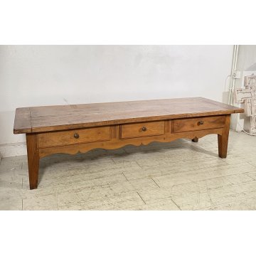 ANTICO TAVOLO SALOTTO TABLE LEGNO NOCE EPOCA 1800 TAVOLINO 3 CASSETTI RUSTICO