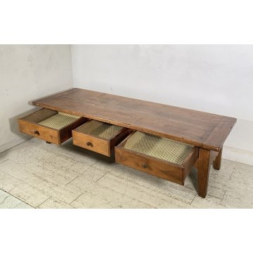ANTICO TAVOLO SALOTTO TABLE LEGNO NOCE EPOCA 1800 TAVOLINO 3 CASSETTI RUSTICO